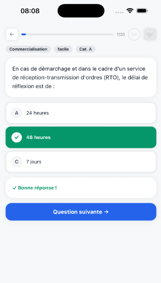 Un quiz en cours : énoncé, réponses et correction immédiate
