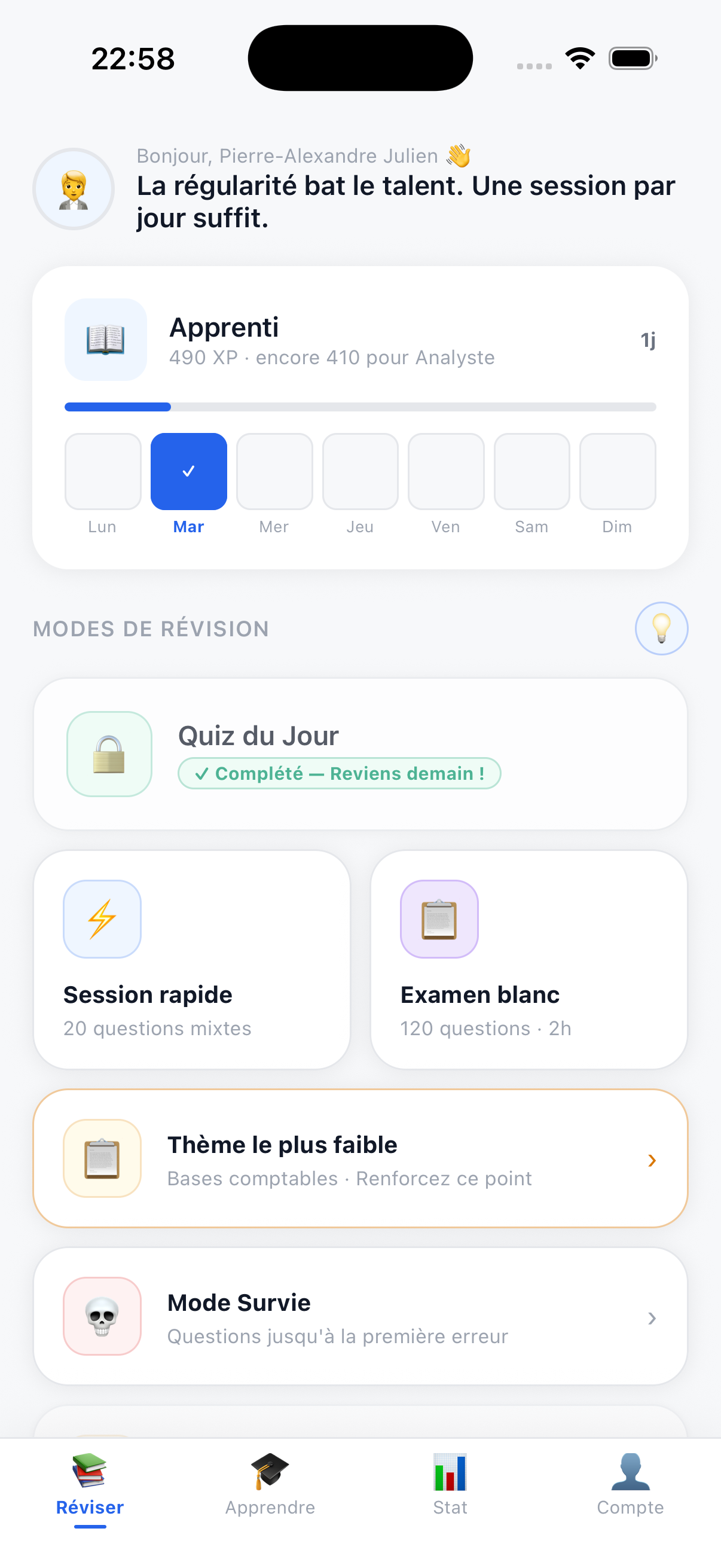 Écran Accueil AMF Coach